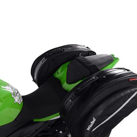 motorcycle saddle bag secure fitting onto Ninja.
